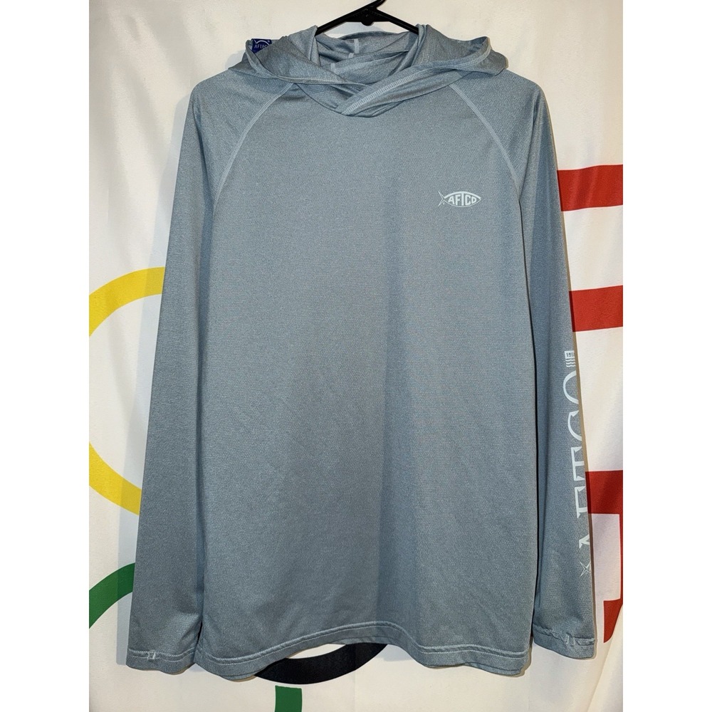 Aftco Lightweight Hoodie Mens Small Blue Pullover Fishing Aftech